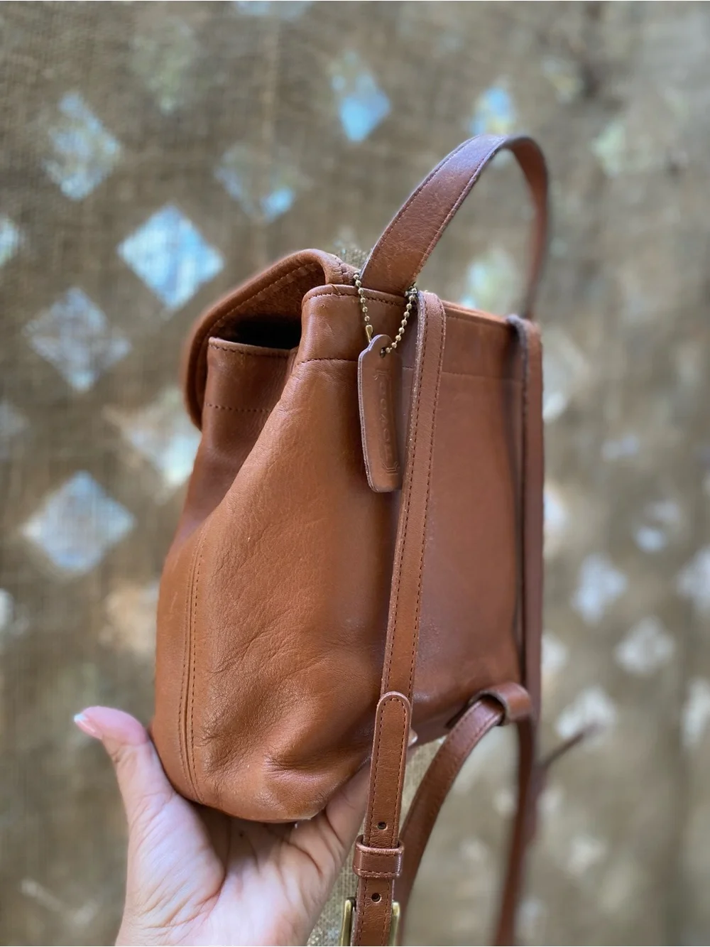 Authentic Coach Classic Tan Leather Mini Backpack Y2K snap closure PRELOVED